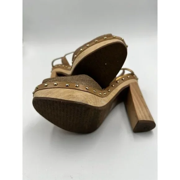 Pura Lopez Size 36 Studded Heeled Sandals Pumps Platform Wooden Chunky Heel Shoe - Picture 7 of 8